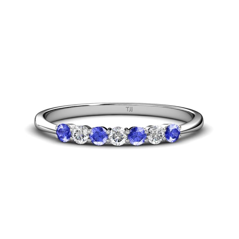 Reina 2.60 mm Tanzanite and Diamond 7 Stone Wedding Band 