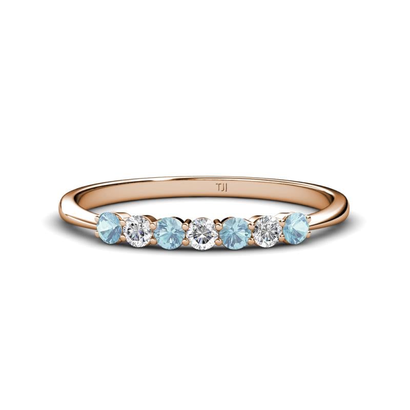 Reina 2.60 mm Aquamarine and Diamond 7 Stone Wedding Band 