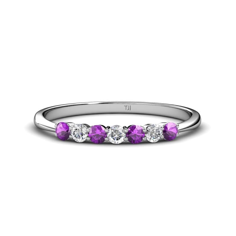 Reina 2.60 mm Amethyst and Diamond 7 Stone Wedding Band 
