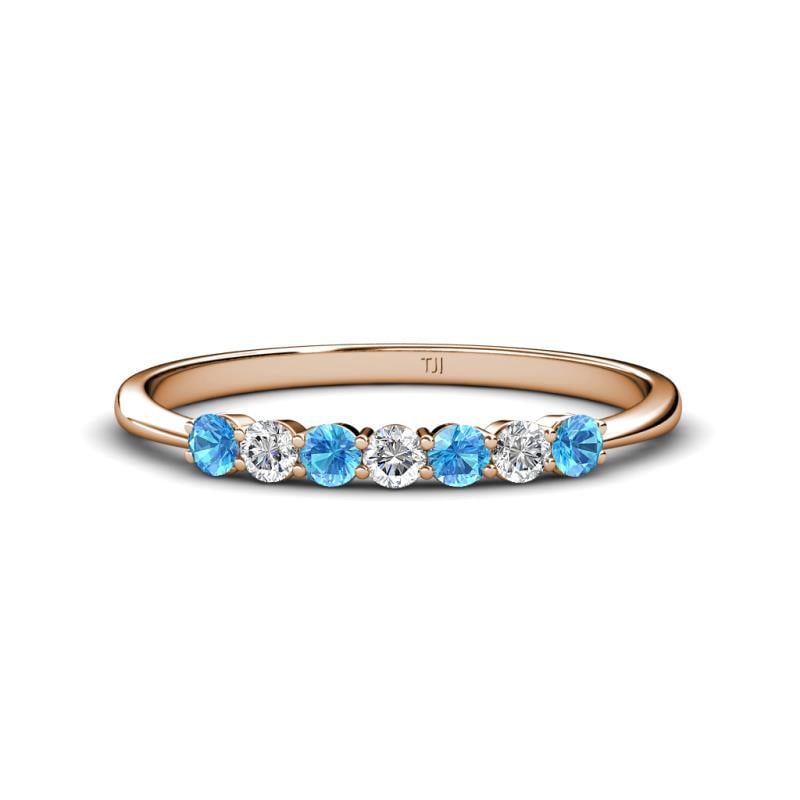 Reina 2.60 mm Blue Topaz and Diamond 7 Stone Wedding Band 