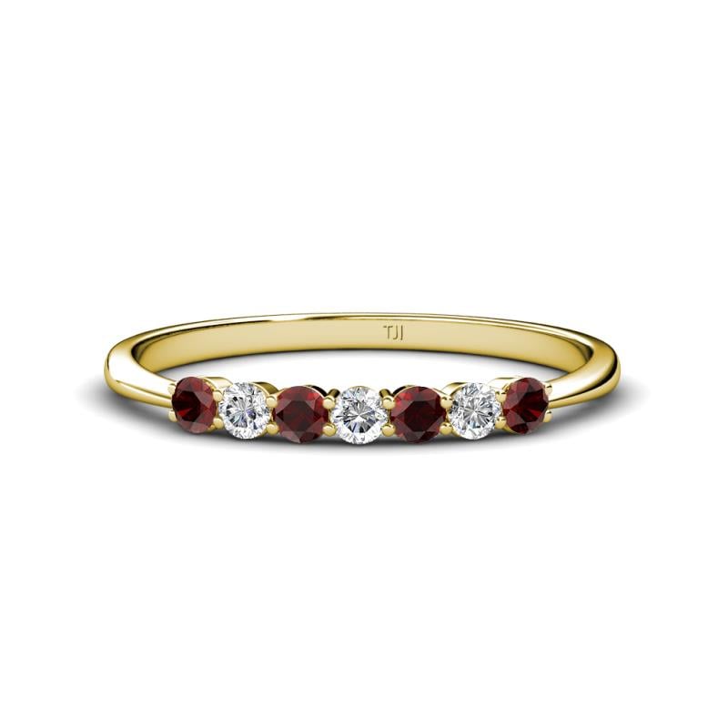 Reina 2.60 mm Red Garnet and Diamond 7 Stone Wedding Band 