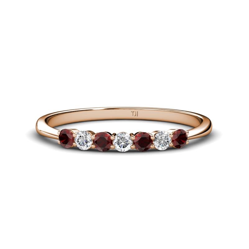 Reina 2.60 mm Red Garnet and Diamond 7 Stone Wedding Band 
