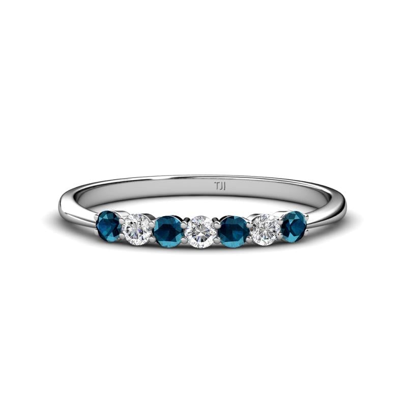 Reina 2.60 mm Blue and White Diamond 7 Stone Wedding Band 