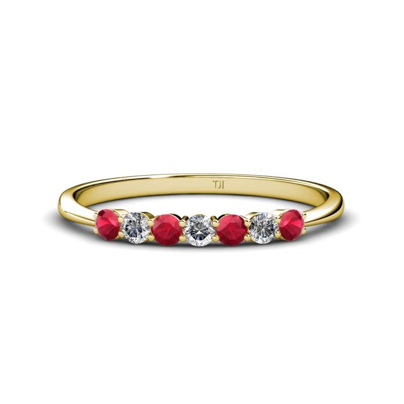 Reina 2.60 mm Ruby and Lab Grown Diamond 7 Stone Wedding Band 