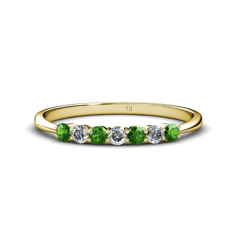 Reina 2.60 mm Green Garnet and Lab Grown Diamond 7 Stone Wedding Band 