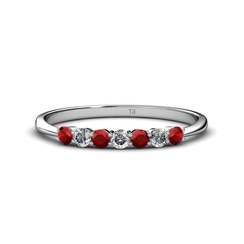 Reina 2.60 mm Red Garnet and Lab Grown Diamond 7 Stone Wedding Band 