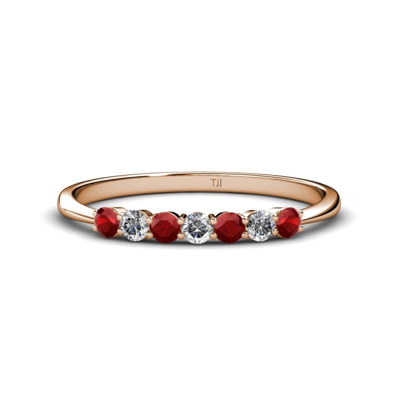 Reina 2.60 mm Red Garnet and Lab Grown Diamond 7 Stone Wedding Band 