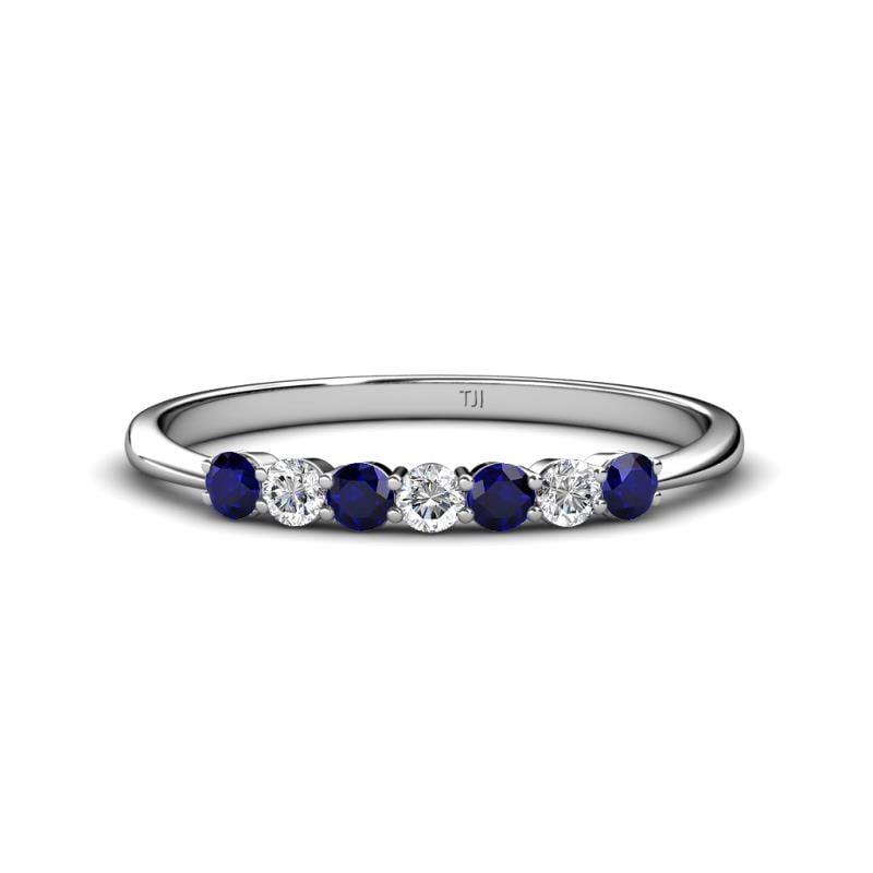 Reina 2.60 mm Blue Sapphire and Diamond 7 Stone Wedding Band 