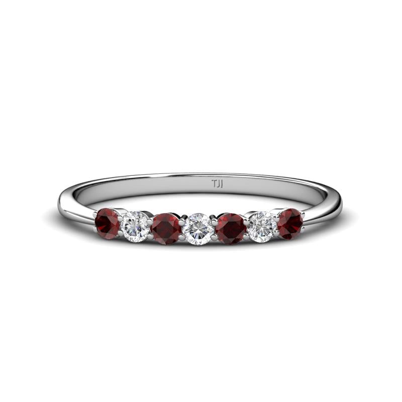 Reina 2.60 mm Red Garnet and Diamond 7 Stone Wedding Band 