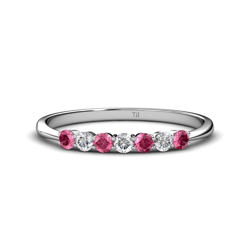 Reina 2.60 mm Pink Tourmaline and Diamond 7 Stone Wedding Band 