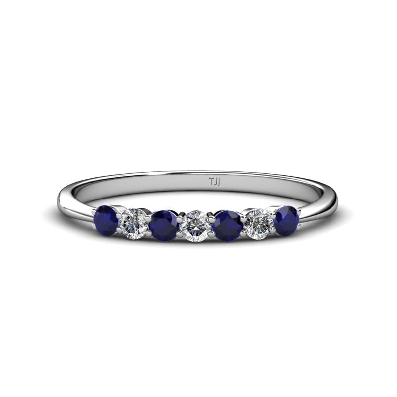 Reina 2.60 mm Blue Sapphire and Lab Grown Diamond 7 Stone Wedding Band 