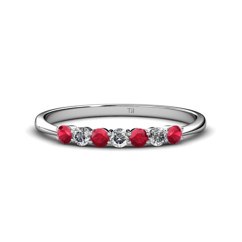 Reina 2.60 mm Ruby and Lab Grown Diamond 7 Stone Wedding Band 
