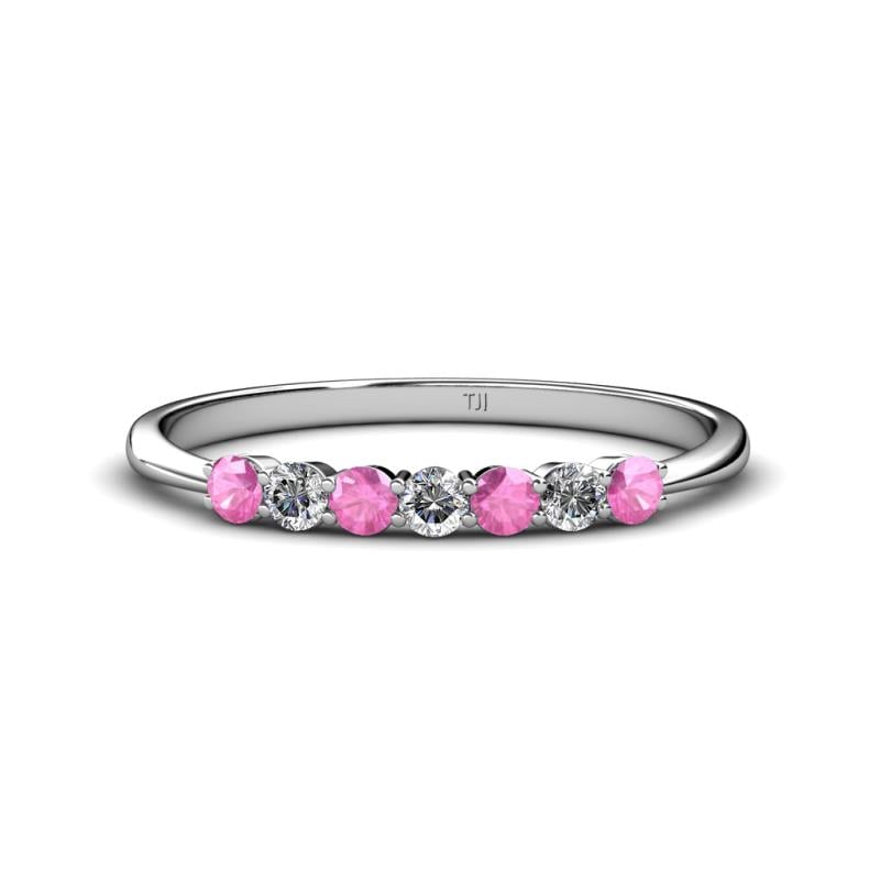 Reina 2.60 mm Pink Sapphire and Lab Grown Diamond 7 Stone Wedding Band 