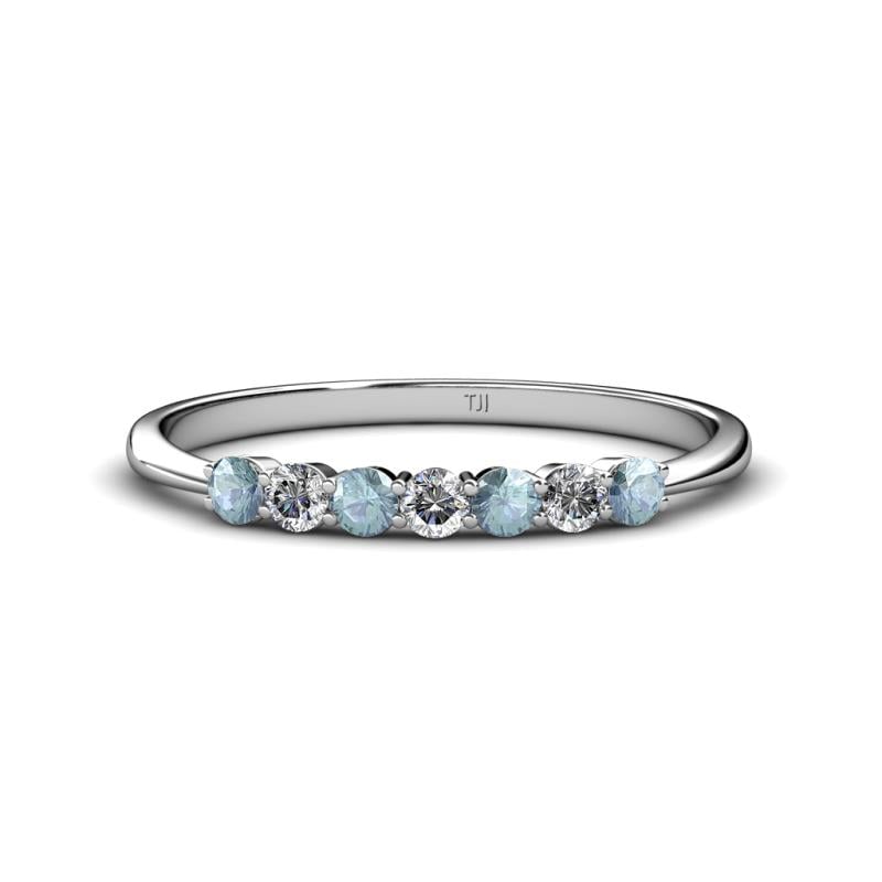 Reina 2.60 mm Aquamarine and Lab Grown Diamond 7 Stone Wedding Band 
