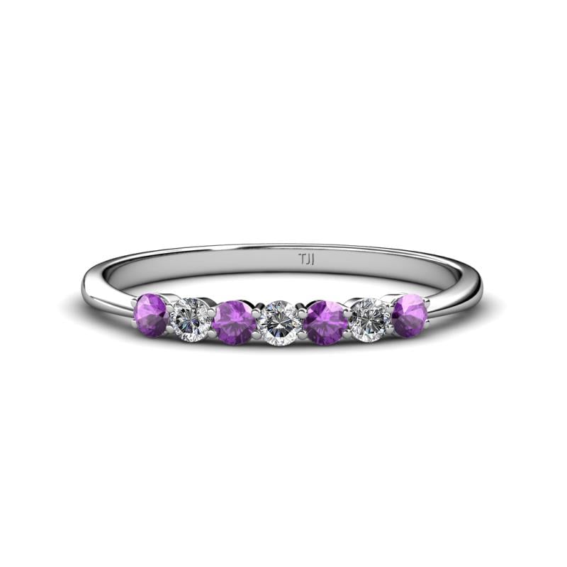 Reina 2.60 mm Amethyst and Lab Grown Diamond 7 Stone Wedding Band 
