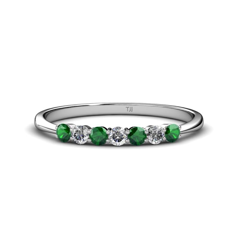 Reina 2.60 mm Emerald and Lab Grown Diamond 7 Stone Wedding Band 