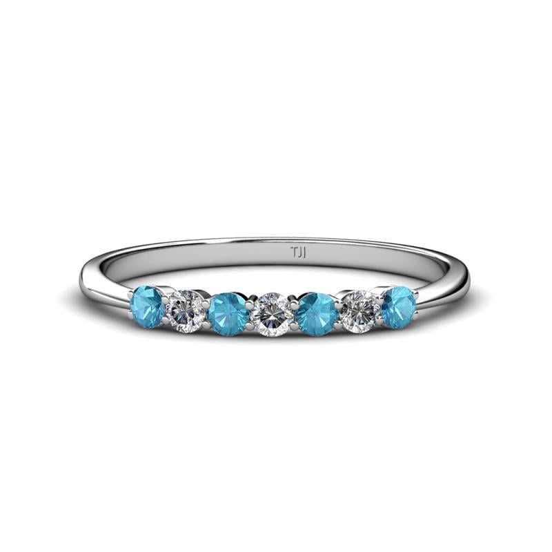 Reina 2.60 mm London Blue Topaz and Lab Grown Diamond 7 Stone Wedding Band 