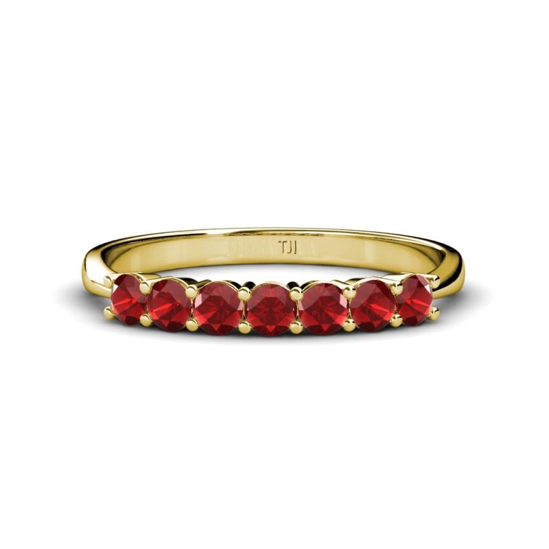 Reina 3.00 mm Red Garnet 7 Stone Wedding Band 