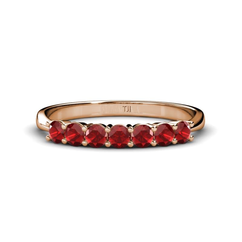 Reina 3.00 mm Red Garnet 7 Stone Wedding Band 