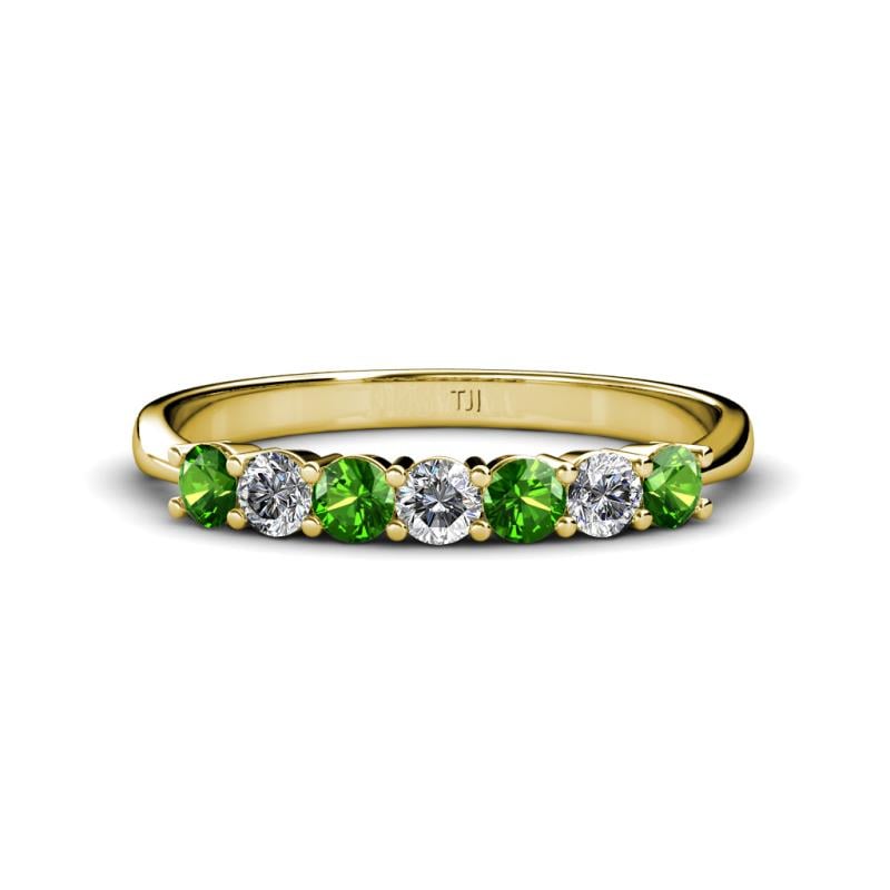 Reina 3.00 mm Green Garnet and Diamond 7 Stone Wedding Band 