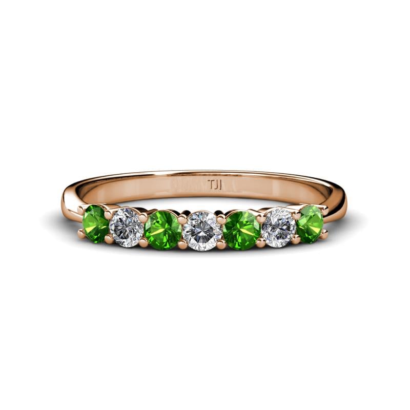 Reina 3.00 mm Green Garnet and Diamond 7 Stone Wedding Band 