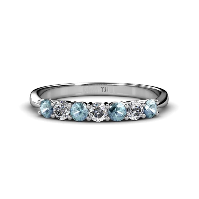 Reina 3.00 mm Aquamarine and Diamond 7 Stone Wedding Band 