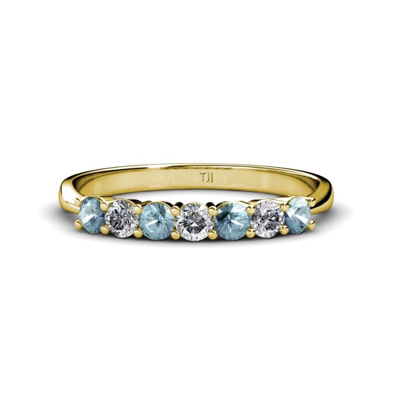 Reina 3.00 mm Aquamarine and Lab Grown Diamond 7 Stone Wedding Band 