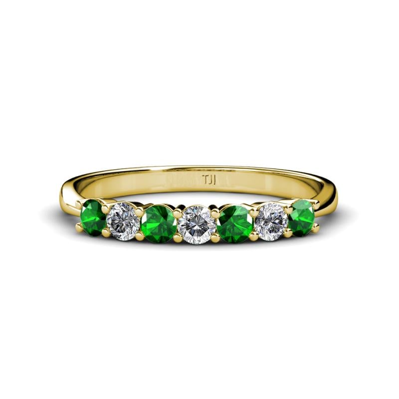 Reina 3.00 mm Emerald and Lab Grown Diamond 7 Stone Wedding Band 