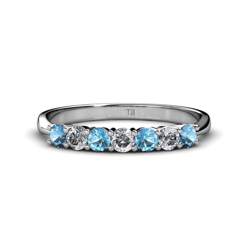 Reina 3.00 mm Blue Topaz and Diamond 7 Stone Wedding Band 