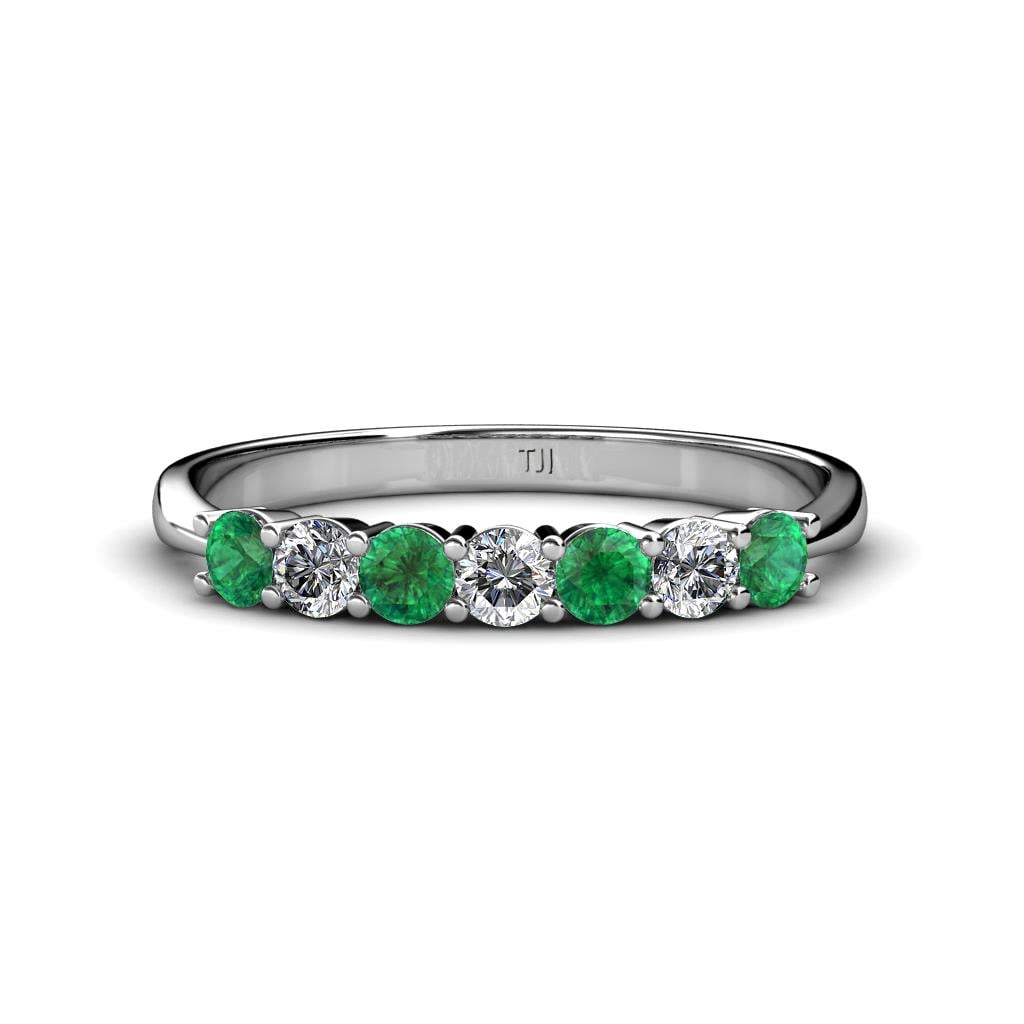 Reina 3.00 mm Emerald and Diamond 7 Stone Wedding Band 