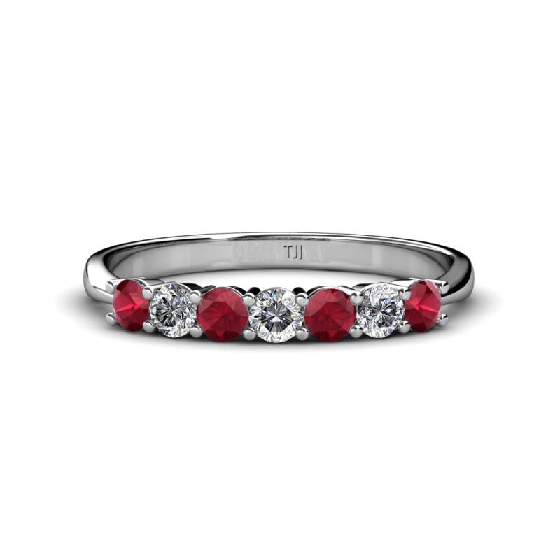 Reina 3.00 mm Ruby and Lab Grown Diamond 7 Stone Wedding Band 