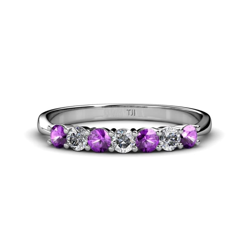Reina 3.00 mm Amethyst and Lab Grown Diamond 7 Stone Wedding Band 