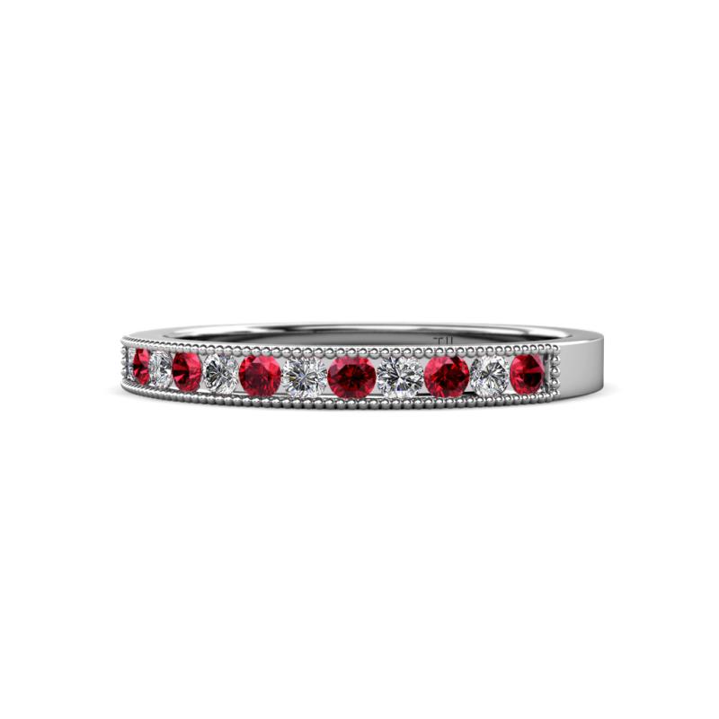 Ronia Ruby and Diamond 12 Stone Wedding Band 