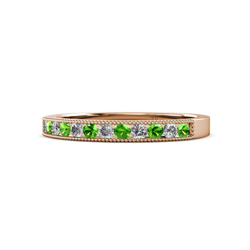 Ronia Green Garnet and Diamond 12 Stone Wedding Band 