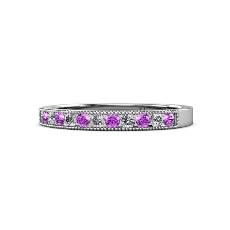 Ronia Amethyst and Diamond 12 Stone Wedding Band 