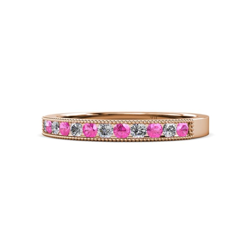 Ronia Pink Sapphire and Lab Grown Diamond 12 Stone Wedding Band 
