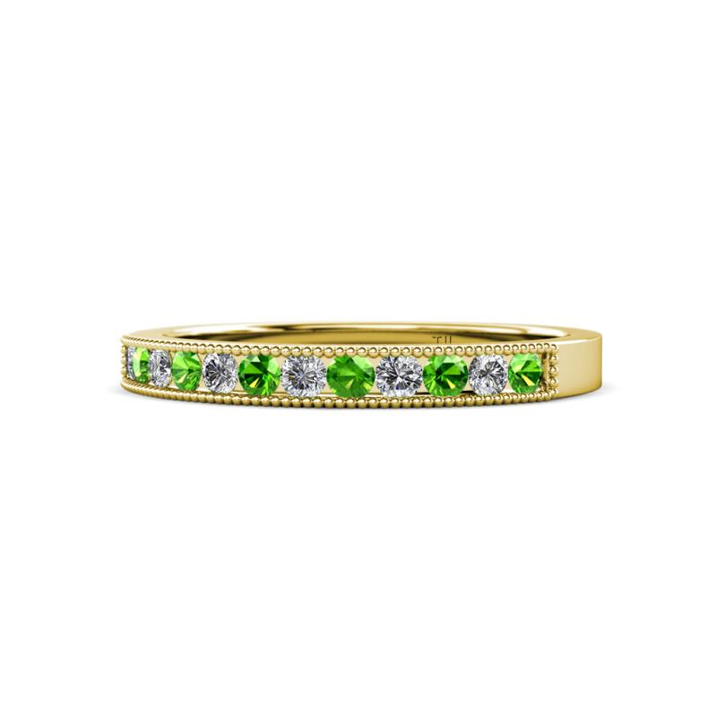 Ronia Green Garnet and Lab Grown Diamond 12 Stone Wedding Band 