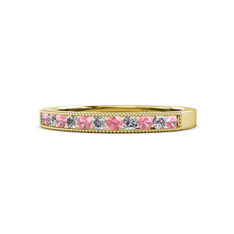 Ronia Pink Tourmaline and Lab Grown Diamond 12 Stone Wedding Band 