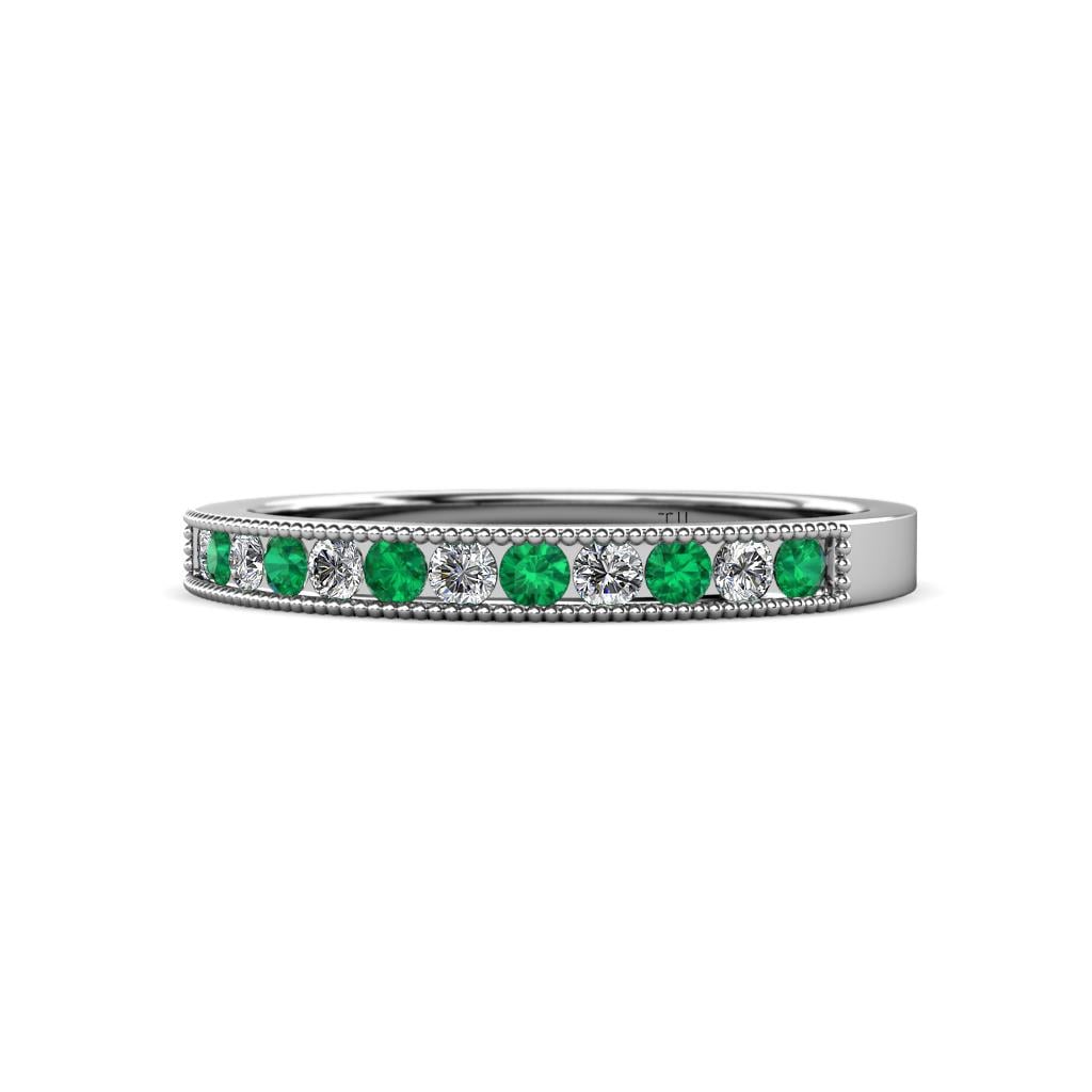 Ronia Emerald and Lab Grown Diamond 12 Stone Wedding Band 