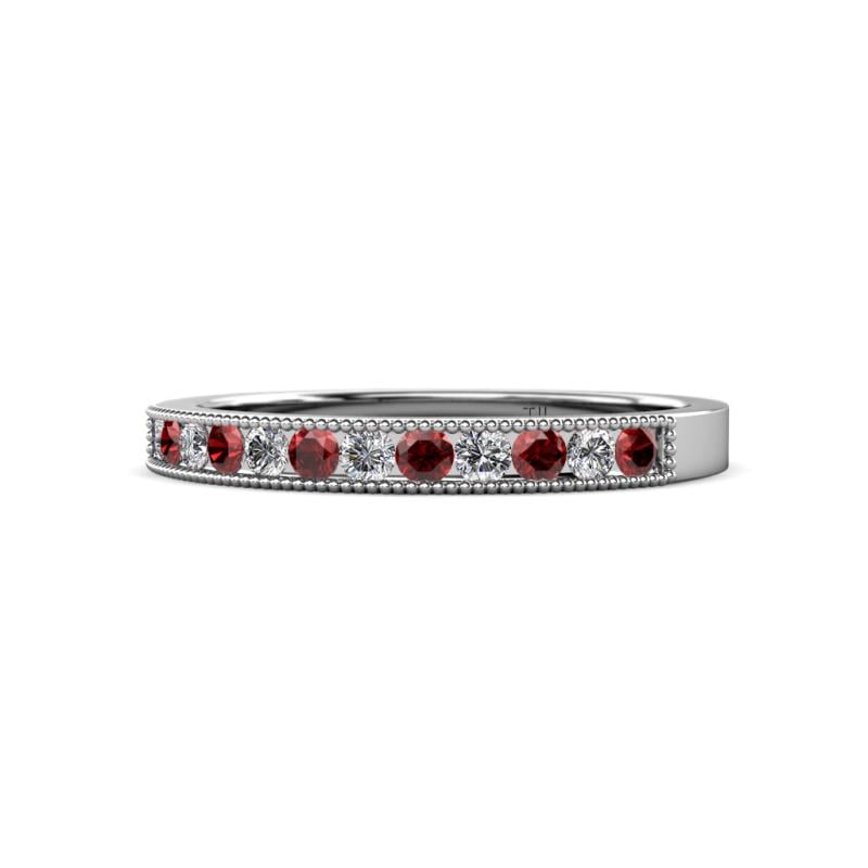 Ronia Red Garnet and Diamond 12 Stone Wedding Band 