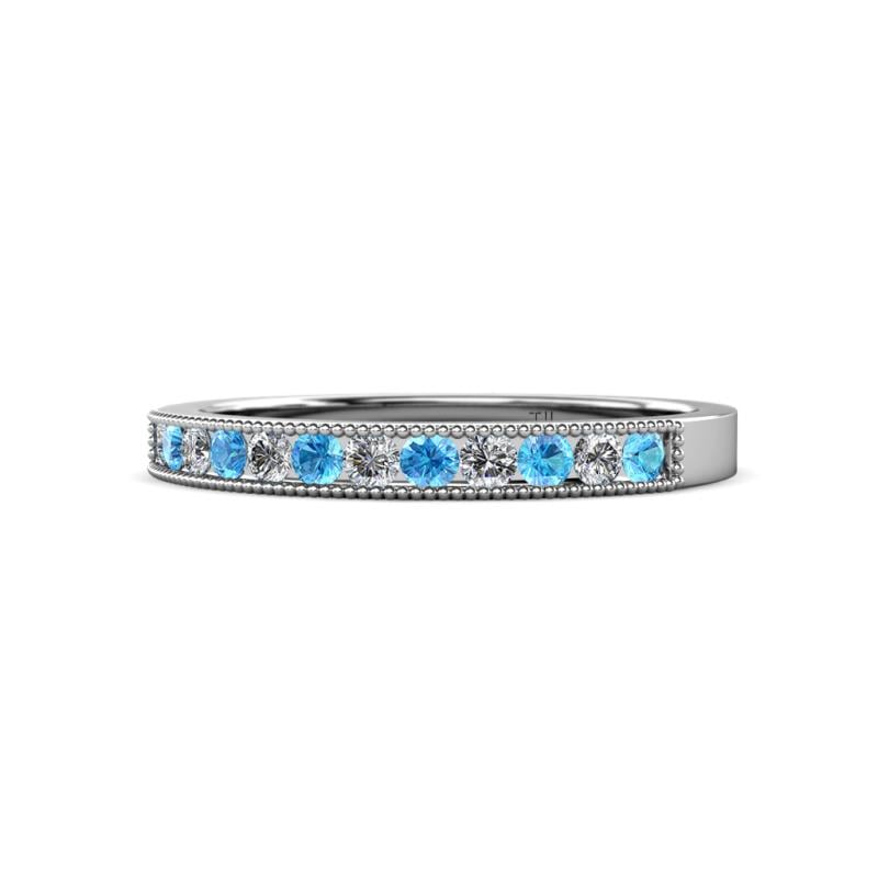 Ronia Blue Topaz and Lab Grown Diamond 12 Stone Wedding Band 