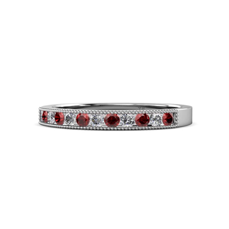 Ronia Red Garnet and Lab Grown Diamond 12 Stone Wedding Band 