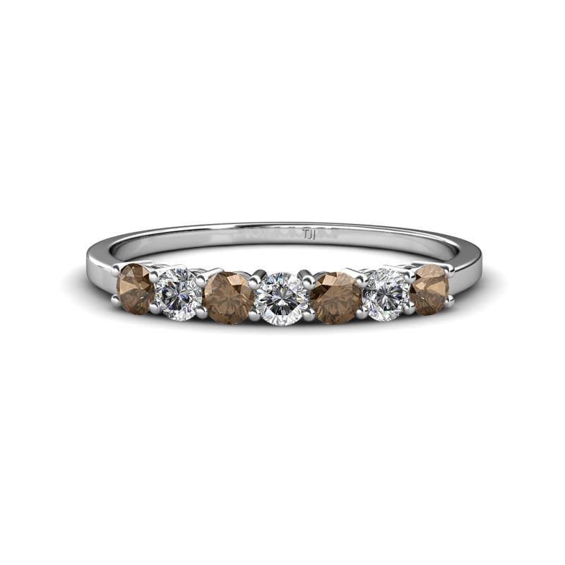 Vivian 3.00 mm Smoky Quartz and Diamond 7 Stone Wedding Band 