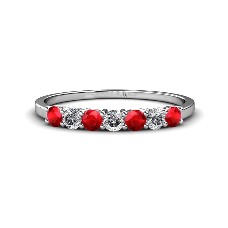 Vivian 3.00 mm Ruby and Lab Grown Diamond 7 Stone Wedding Band 