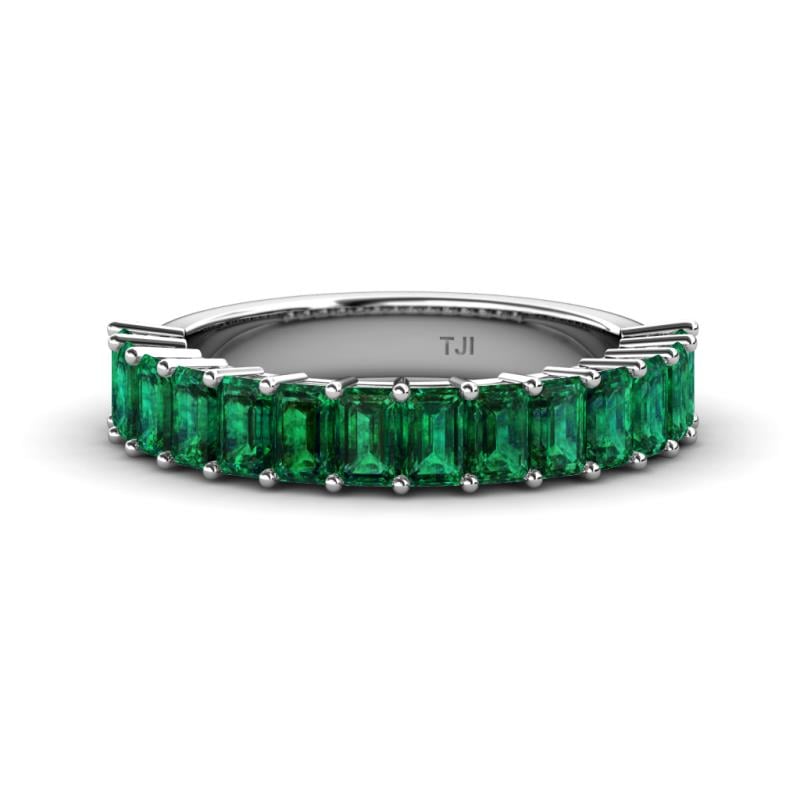 Alaya Emerald Cut Emerald 14 Stone Wedding Band 