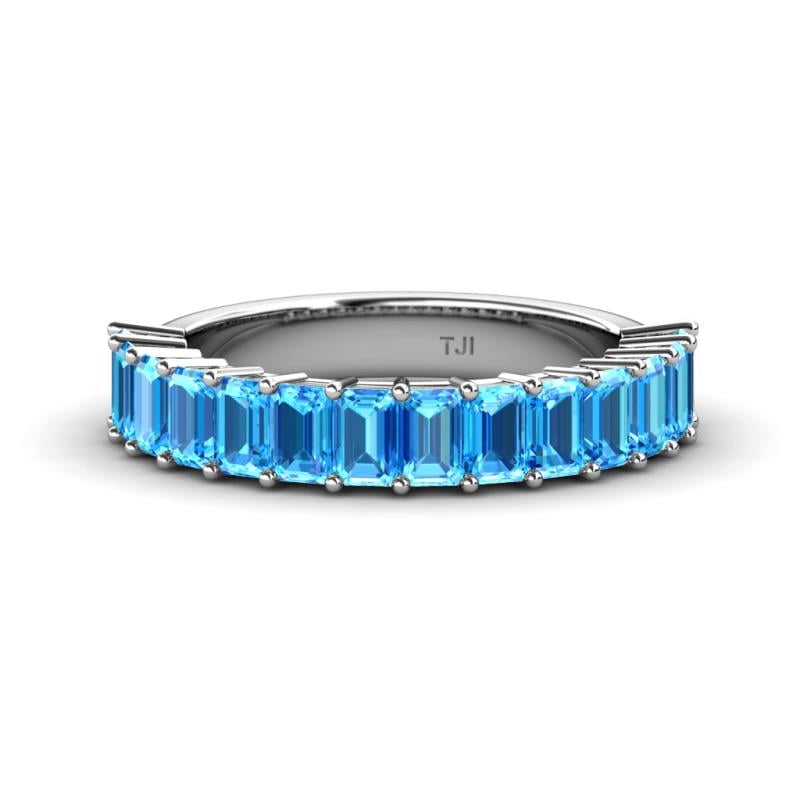 Alaya Emerald Cut Blue Topaz 14 Stone Wedding Band 