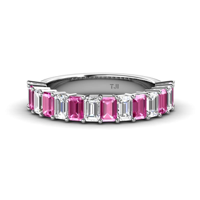 Alaya 4.55 ctw (5x3 mm) Emerald Cut Pink Sapphire and Lab Grown Diamond 14 Stone Wedding Band 