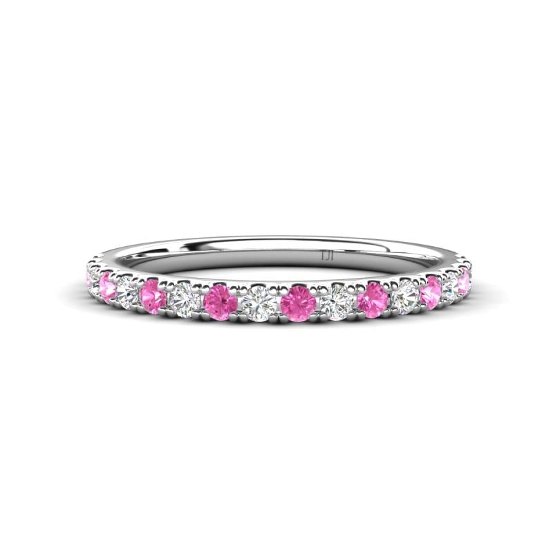 Kalina 0.28 ctw Pink Sapphire and Natural Diamonds 18 Stone Wedding Band 