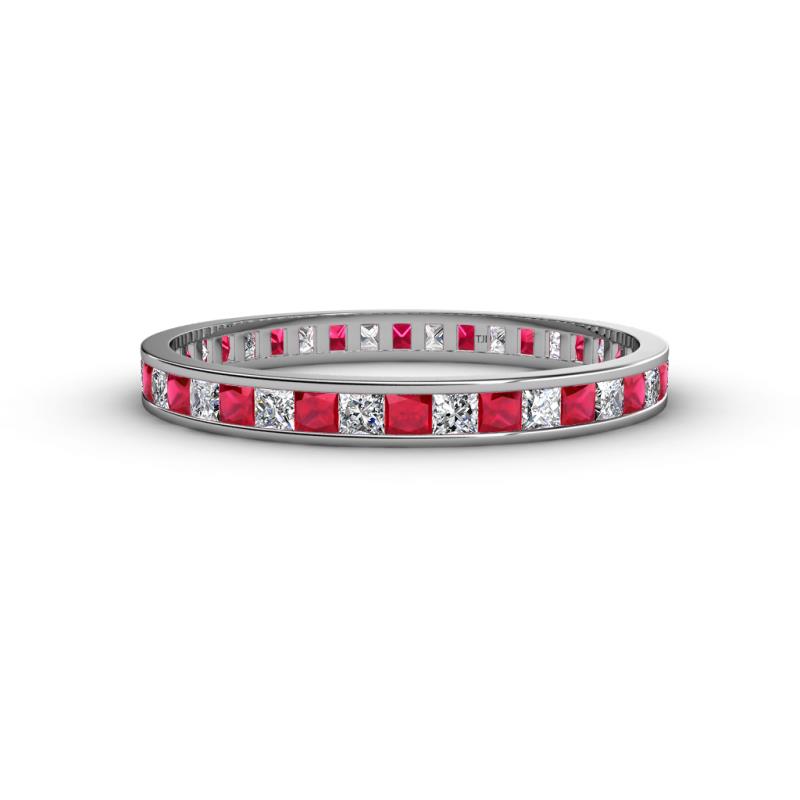 Rebica 2.00 mm Princess Cut Ruby and Diamond Eternity Band 
