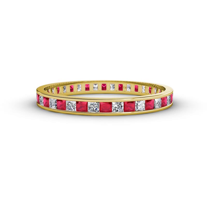 Rebica 2.00 mm Princess Cut Ruby and Diamond Eternity Band 